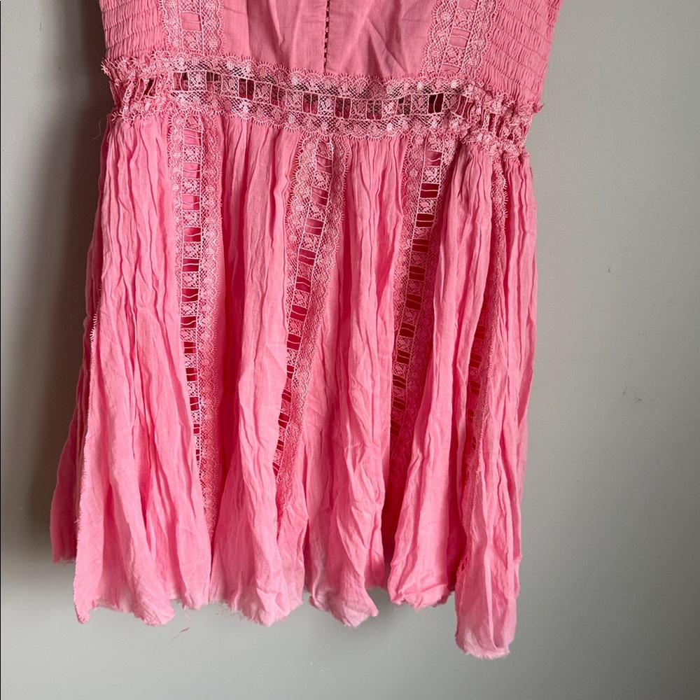 Free People Verona Lace Crochet, Cotton Mini Dress - Pink Medium - Picture 5 of 9